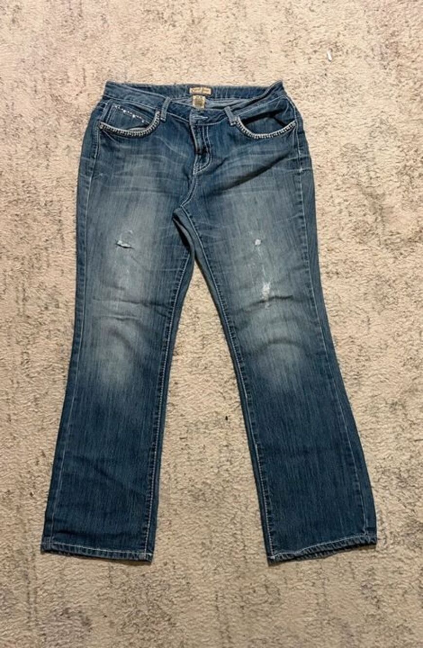 Earl Jeans Womens Size M 29 Embellished Bootcut Distressed Medium Wash Denim